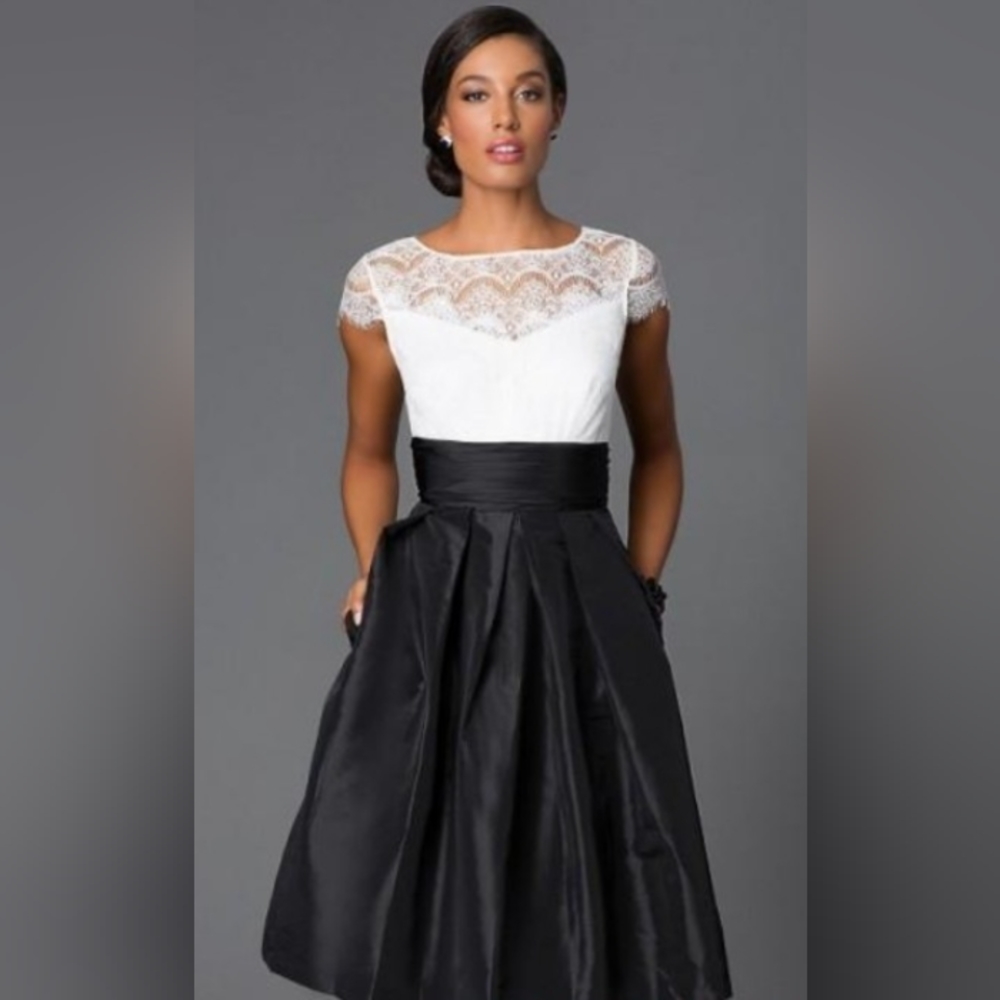 Sangria White Lace Black Nylon Cocktail Holiday Party Dress w/ Pockets NWT Sz 8